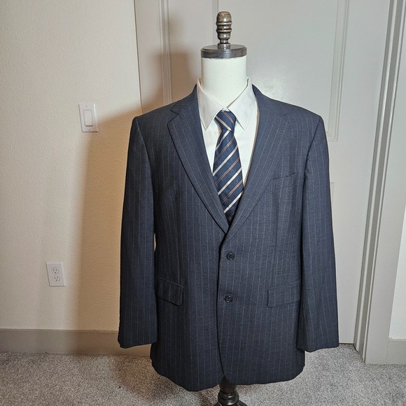 Brooks Brothers 346 42R Wool Suit‎ Blazer Jacket Sport Coat Men Gray Pinstriped - Picture 1 of 16